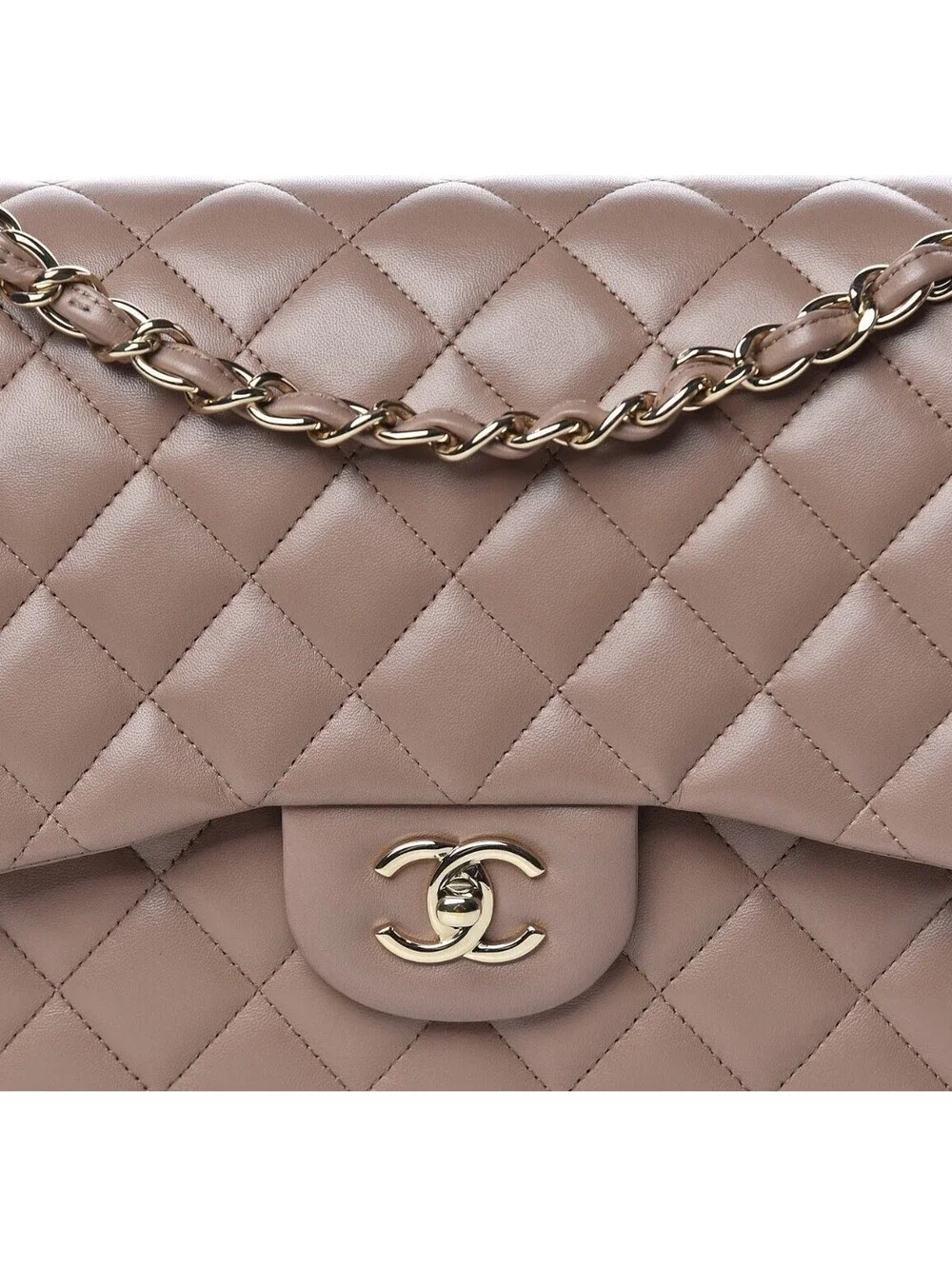 Lambskin Quilted Jumbo Double Flap Dark Beige Chanel